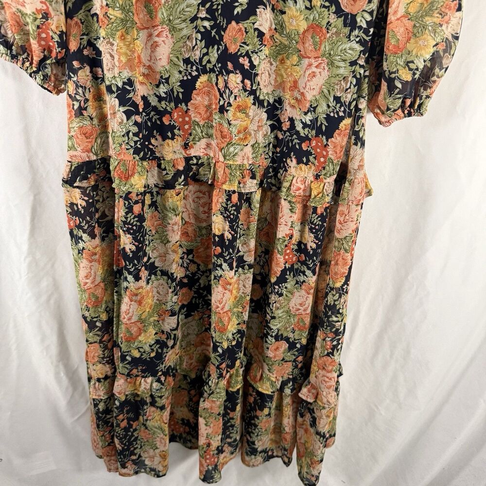 New Balticborn Bowman Dress Women Medium Blue Floral Deep Vneck Long Sleeve Maxi - Picture 3 of 10